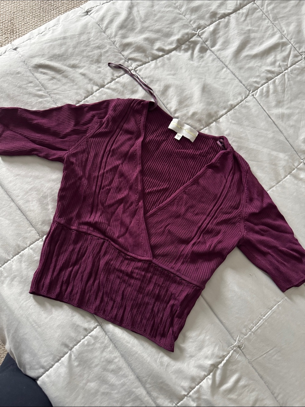 Guess Ribbed Wrap Top Plum